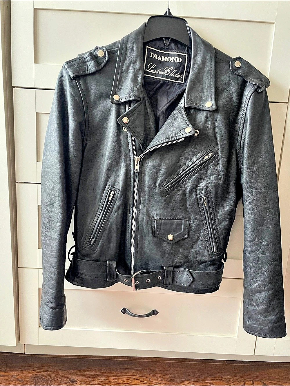 Diamond Leather Collection Black Leather-Style Moto Jacket Like New